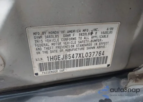 1999 Honda Civic Ex z USA, uszkodzony, nr VIN 1HGEJ8547XL037764